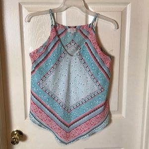 Soulmates Multi Color Spaghetti Strap Top w/ handkerchief hem